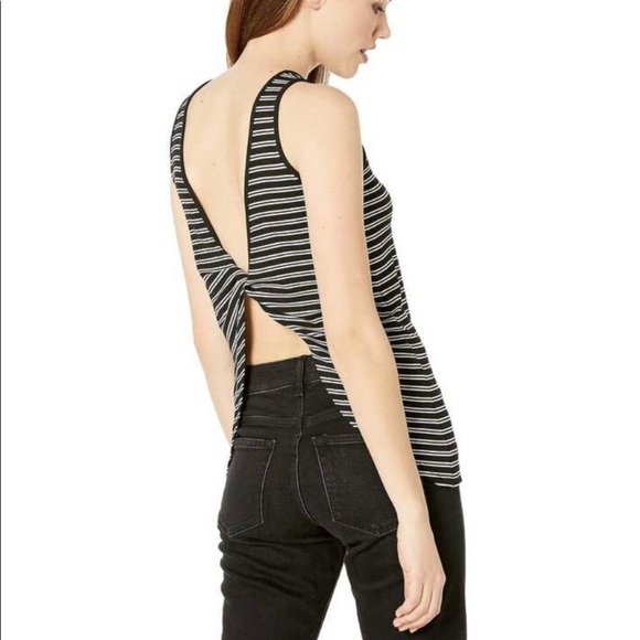 Bebe Aimee Knot Back Black & White Striped Sleeveless Top with Crystal Logo L - Picture 3 of 9
